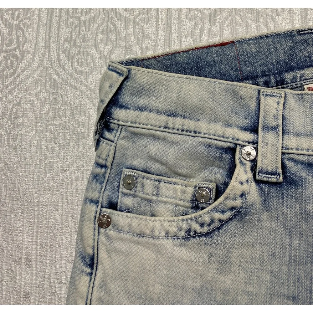 True Religion Pleated Moto Skinny Jeans Light Acid Wash Blue‎ Size 27